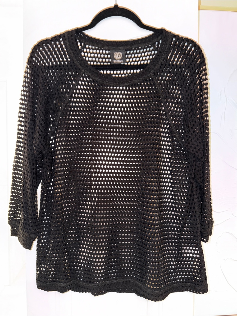 Bobeau Black Open-Knit Crochet Top NWOT Size Small